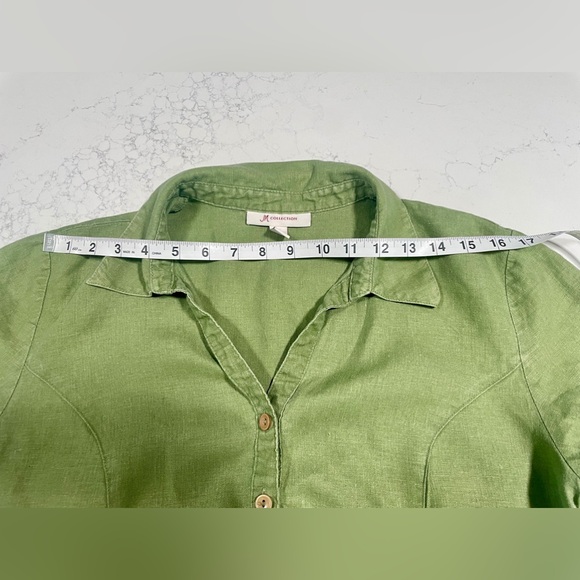 JM Collection Ladies Avocado Green Linen Short Sleeve Button-Up Shirt SZ 12(B13) - Picture 3 of 6